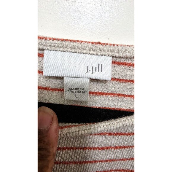 J. Jill Womens Striped Long-Sleeve Boat Neck Tunic Top Cotton Size L Orange/Whit - Picture 4 of 6